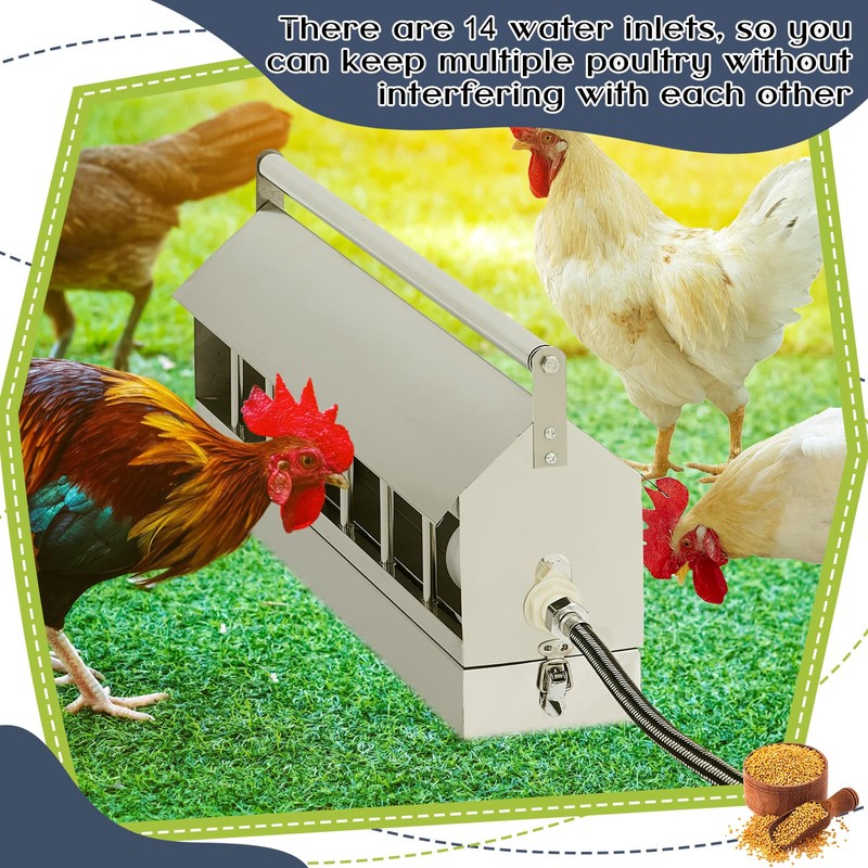 Automatic Chicken Waterer Stainless Steels 14 Windows Chicken Water Feeder
