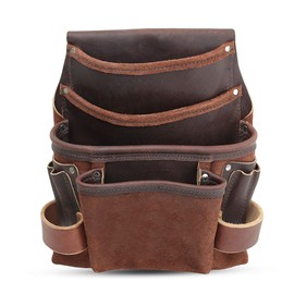 Heavy Duty Tool Pouch - All Leather - Reinforced Seams - Professional Grade (4 Pocket Framing Pouch)