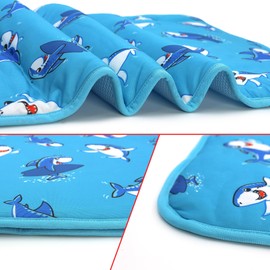 Hotumn Cat Cooling Mat with Free Bandana,Summer Cooling Pad for Small Dog Puppy & Cats, Machine Washable for Indoor Use on Beds, Sofas, and in Cars (Blue Shark, Medium)