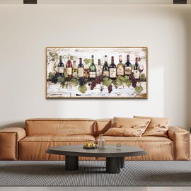 ZUITINGHUA Large Wood Framed Wall Decor For Living Room Canvas Wall Art For Office Modern Wall Decorations For Bedroom Wine Landscape Paintings Wine Cabinet Pictures Artwork Home Decor 24x48 In