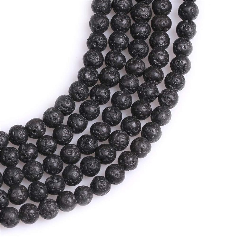 GEM-Inside Natural 6mm Black Lava Rock Round Gemstone Semi Precious