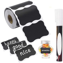 150 Pcs Etiquetas para Frascos de Cocina, Etiquetas de Pizarra para Cocina, Etiquetas Adhesivas Reutilizables con 1 Marcador de Tiza Líquida, para Frascos para Cocina (negro)
