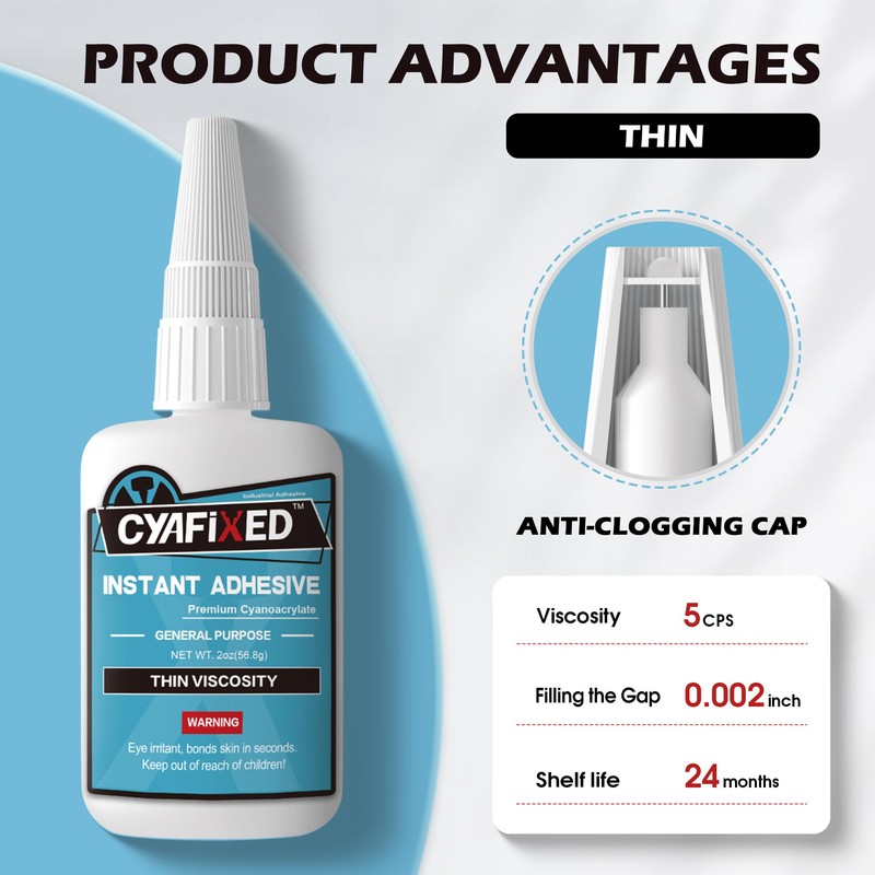 CYAFIXED Strong Cyanoacrylate (CA) Super Glue, Penetration Fast Thin Viscosity