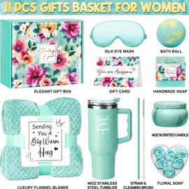 Birthday Gifts for Women Self Care Get Well Soon Gifts, Ocean Relaxing Spa Gift Box Care Package Basket w/ Luxury Flannel Blanket 40 oz Tumbler, Valentines Day Gift for Mom Her Wife Girlfriend Sister