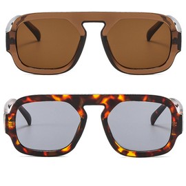 mincl Retro Pilot Sunglasses Women Fashion Large Size UV Protection 2pcs Blue Green Sun Glasses Men Outdoors Casual Sunglasses N47 (C1)