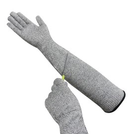AYNKH 1 Pcs Lengthen Guard Gloves, Level 5 Cut Resistant Gloves With Long Arm Sleeves, Protector Sleeve Gloves, Anti Scratch, Anti Cutting, Anti Stab, For Garden Kitchen Work Construction (Grey)