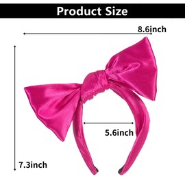 AIUPUOC Hot Pink Big Bow Headbands for Women Silky Fabric Rose Red Hair Bows HeadBand Hair Accessories Hair Band 1Pcs