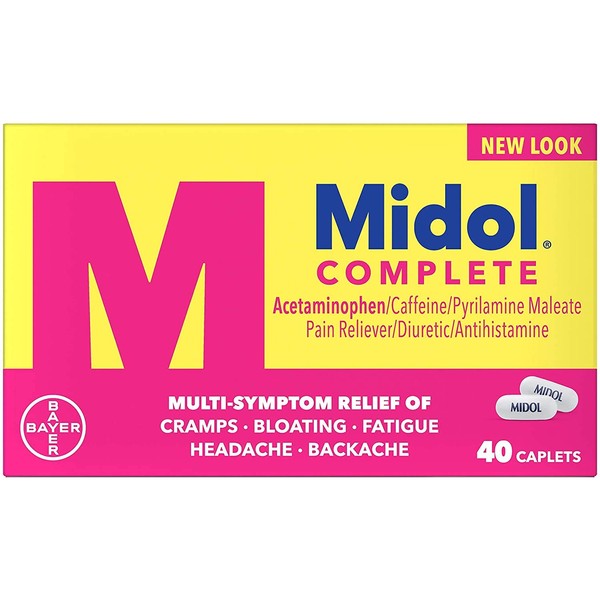 Midol Complete, Menstrual Period Symptoms Relief, Caplets, 40 Count, 2-Pack