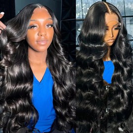 sdamey 22 Inch 13x6 Lace Front Wigs Human Hair 250% Density HD Body Wave Lace Front Wigs Human Hair Pre Plucked Wigs Human Hair for Women Gluless Wigs with Baby Hair #1 Jet Black