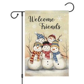Louise Maelys Winter Snowman Garden Flag 12x18 Double Sided, Burlap Small Snow Welcome Friends Garden Yard House Flags Winter Christmas Outside Outdoor House Decor (ONLY FLAG)