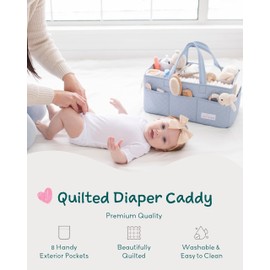 Lily Miles Baby Diaper Caddy Organizer, Quilted Nursery Storage Organizer for Newborn Essentials and Diaper Changing Station, Gift for Baby Shower and Registry Must-Have (Baby Breeze)