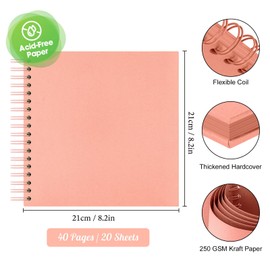 Boic Photo Albums Scrap Books 8x8 in, DIY Spiral Album 40 Pages Memory Books Family Scrapbook, Guest Book for Baby Valentine's Day Birthday Gifts (Pink)