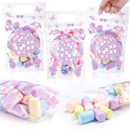 Fuutreo 50 Pcs Popular Music Bags Singer Clear Sealing Pouches with Handles Resealable Disco Ball Plastic Bag for Musical Lover Theme Birthday Party Candy Gift Wrap Supplies Decor (Popular)