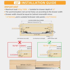SIGOE Push to Open & Soft Close Undermount Drawer Slide 22 Inch Full Extension Drawer Slide Concealed 100 lb Load Capacity 1 Pair (Push to Open & Soft Close Drawer Slides, 22 Inch)