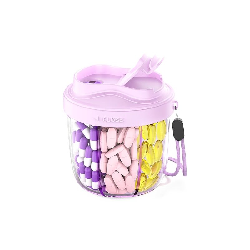 Pill Organizer,Pill Dispenser with 7 Large Compartments,Portable Pill Box Bottle