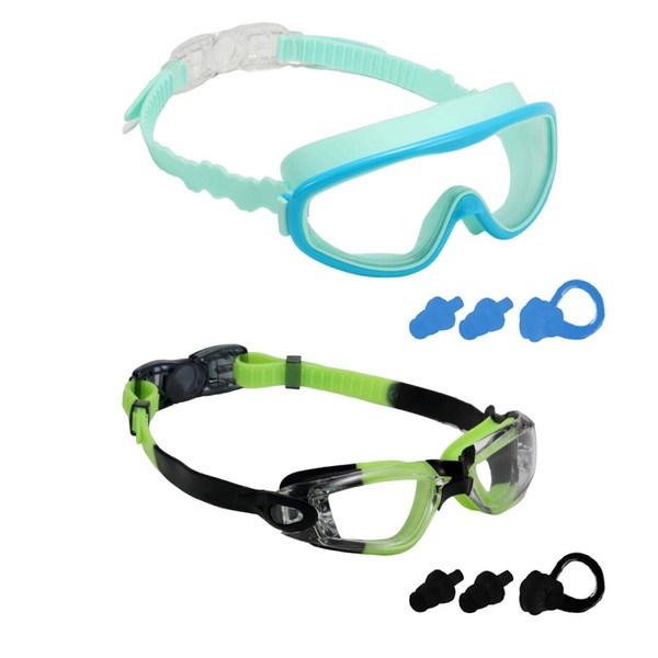 2 Pack Kids Swim Goggles, One-Piece Lens & Compact Style