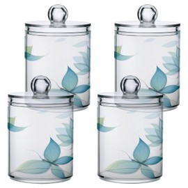 Qtip Holder with Lid Set, 10oz Clear Glass Canister Apothecary Jars Bathroom Organizers Storage Accessories Vanity Containers Butterfly Painting