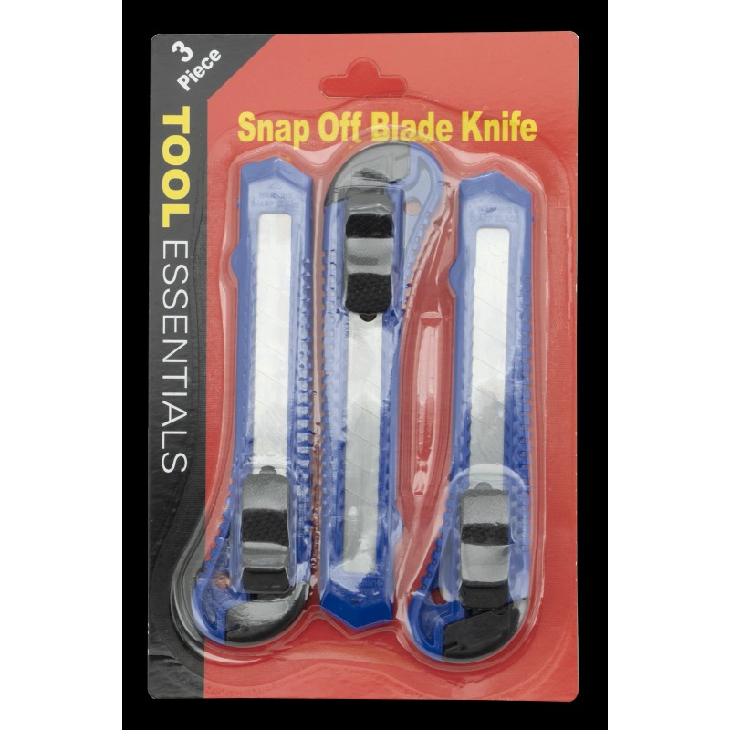 Tool Essentials 3pc Snap Off Blade Utility Knife, Blue, Black,
