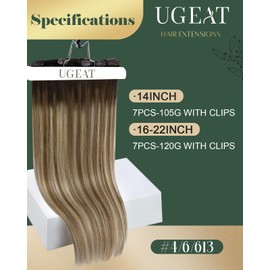 Ugeat Balayage Clip in Hair Extensions Human Hair Dark Brown to Bleach Blonde Mix Brown Clip in Extensions Full Head 16 Inch Brown Human Hair Extensions Easy to Wear 7pcs 120g