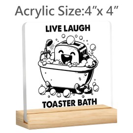Funny Bathroom Decor - Live Laugh Toaster Bath Clear Decorative Acrylic Sign - Dark Humor Fans Gift - Toilet, Guest Bathroom, Farmhouse Restroom Decor - 4x4 Inch