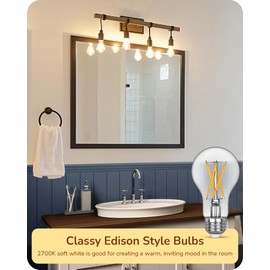 EDISHINE 6 Pack Vintage LED Edison Bulbs, A19 Dimmable Light Bulb, 800LM 2700K Warm White Light, 240° Beam Angle & E26 Base, 8W Equivalent 60W, Decorative Antique LED Filament Bulbs for Home