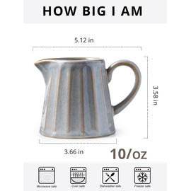 YHOJOY Ceramic Creamer Pitcher,Creamer Container with Handle, 10 OZ Small Milk Pitcher for Coffee, Sauces, Salad, Gray