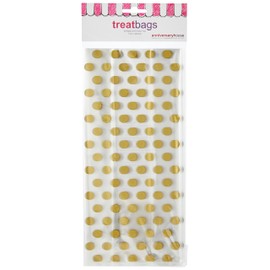 Anniversary House Gold Polka Dot Cello Bags with Twist Ties,12.5 x 28.5 CM