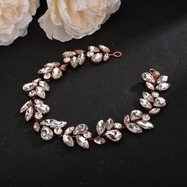 Deniferymakeup Bride Wedding Rhinestone Crystal Hair Vine Handmade Bridal Rhinestones Headband Wedding Hair Accessories for Brides Vintage Headpieces for Women Girl Party Prom Birthday (Rose Gold)