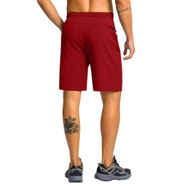 Men's Hiking Shorts 7"/9" Lightweight Athletic Shorts for Men Quick Dry Stretch Casual Shorts with 3 Zipper Pockets(9inch,Red,XL)