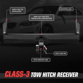 DNA MOTORING 2" Receiver Class III Square Body Tow Hitches Compatible with Volkswagen Tiguan 2018-2024, TH-N-102