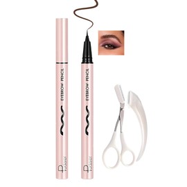 Waterproof Magic Eyebrow Pen with Razor & Scissors – Smudge-Proof Brow Tint Marker for Naturally Defined, Fine Hair-Like Strokes – Long-Lasting Liquid Brow Pencil – Brown