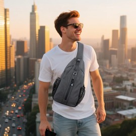 LEDAOU Crossbody Sling Bag for Women Men Anti-Theft Sling Backpack Cross Body Shoulder Chest Bag Fanny Pack Travel Hiking (Black-Grey)