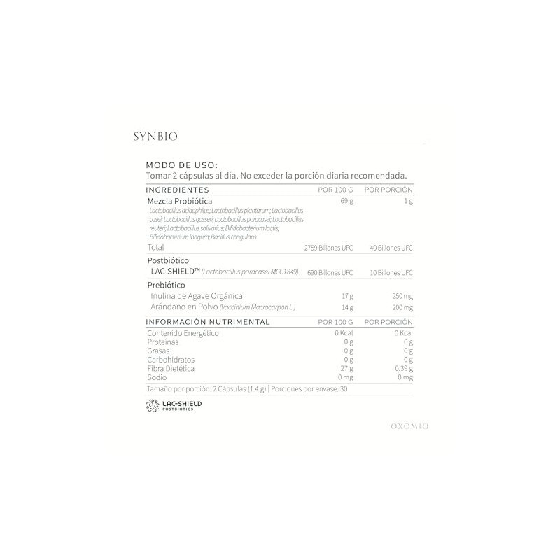 Synbio de OXOMIO (60 cápsulas) - Mezcla simbiótica para mujeres