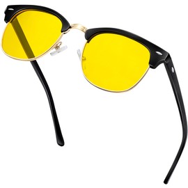KANASTAL Men Women Night Driving Glasses Classic Yellow Sunglasses Night Vison with UV400 Protection Trendy Half Frame Sun Glasses