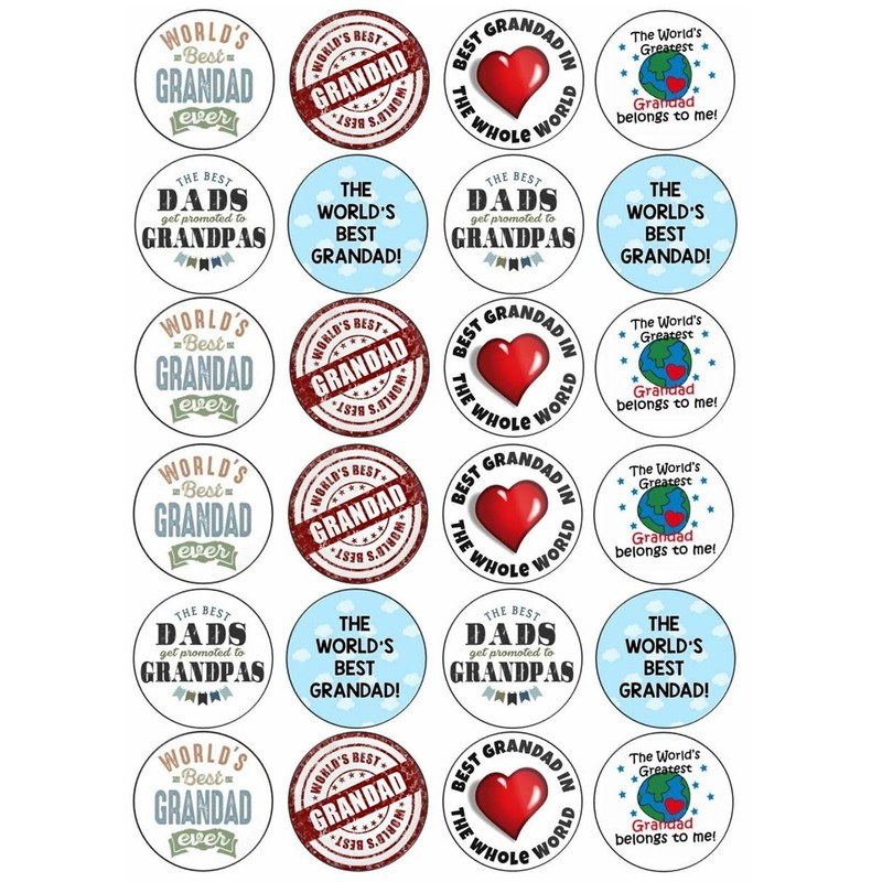 24 x Grandad Birthday 4.4cm Edible Wafer Card Disc Cupcake