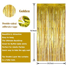Fachoige 3pack 3.2ft x 6.6ft Metallic Tinsel Foil Fringe Curtains Wedding for Birthday Engagement Bridal Shower Bachelorette Holiday Celebration Party Decorations and Photo Booth Props（Black and Gold）