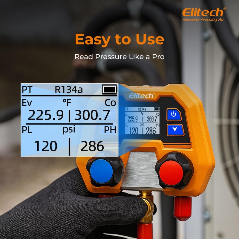 Elitech Digital Manifold Gauge for HVAC, Refrigeration & AC Systems
