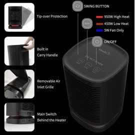 Kloudic 950W Portable Electric Space Heater 2sec Heat up Travel Fan Heater - NIB