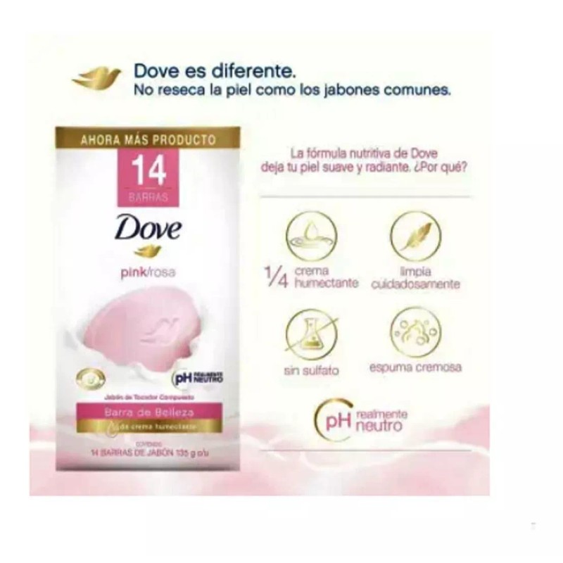 Dove Jabón Dove Pink 14 Pzas De 135 G C/u