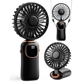 ColdSky - Ventilador portátil de mano, 4000 mAh, funciona con pilas, ventilador de viaje personal multifunción 3 en 1, con visualización digital, ventilador de computadora plegable de 90° con base,…