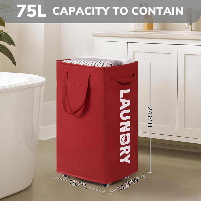 Goodpick Laundry Basket with Wheels,75L Large Roolling Laundry Basket with
