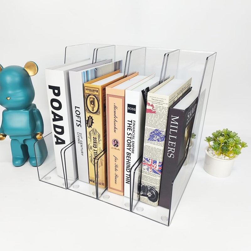RHONZHAO Vertical File Holder, 4 pack Clear Plastic Document Organizer