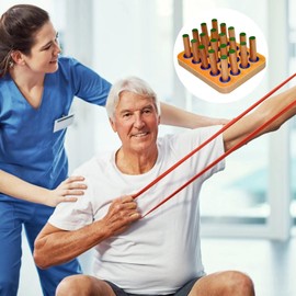 BOSREROY Peg Board Hand-Eye Coordination Training Tool – Wooden Finger Board for Stroke Therapy & Fine Motor Skills Development, Includes 20 Pegs, Natural Wood Finish, 7.1 x 5.5 x 0.8 Inches