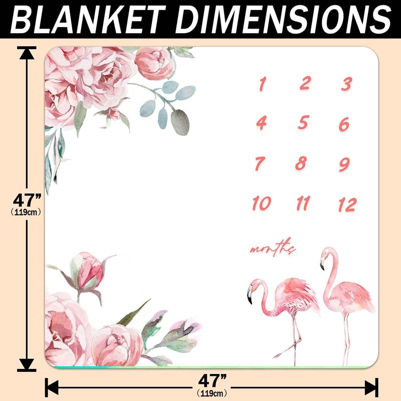 PHMOJEN Baby Monthly Milestone Blanket, Pink Flamingo Floral Growth Chart