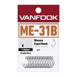 Vanfook ME-31B Minnow Experthook Single Hooks, Medium Wire Inline Eye for Minnow & Jerkbait Lures, Stealth Black, Size 8, Pack of 16, Japanese
