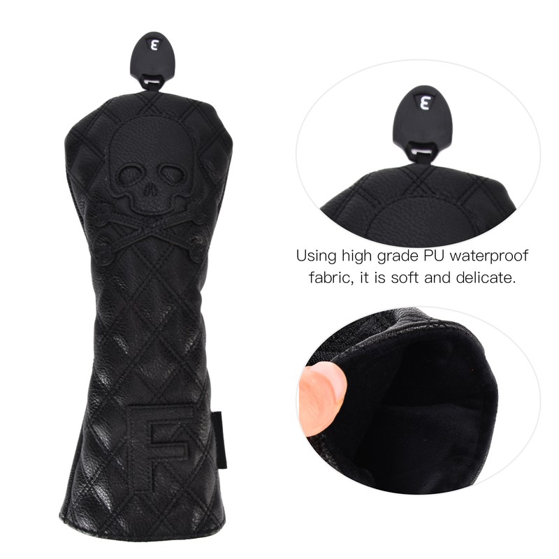 PU Leather Golf Wood Head Covers Waterproof Golf Skull Pattern