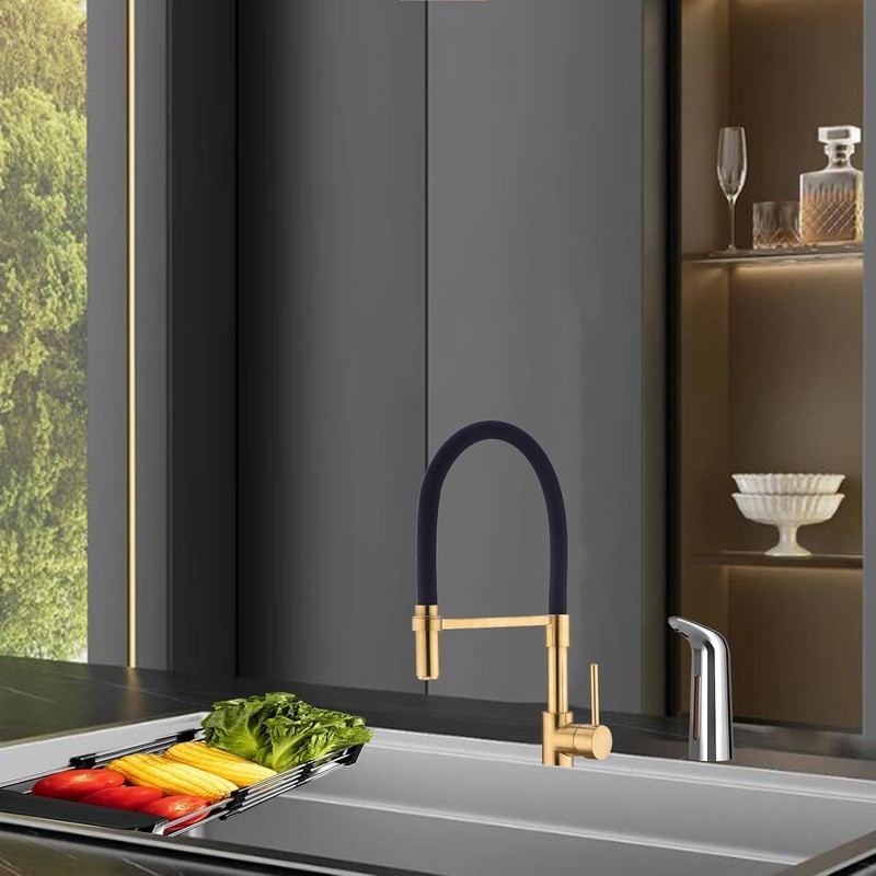 Pirooso Gold and Black Kitchen Faucet, Kitchen Sink Faucet with