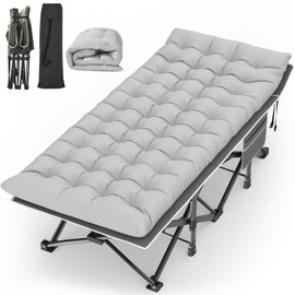 Suteck Camping Cot, 32In XXL Folding Camping Cot Heavy Duty Sleeping Bed for Adults 1200D Double Layer Oxford Cots for Camping W/Pilllow Mattress Carry Bag for Home Office Nap Beach Travel, 900LBS