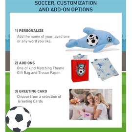 DolliBu Eco-Friendly Dolphin Stuffed Animal with Soccer Ball Plush - Soft Huggable Dolphin, Adorable Playtime Plush Toy, Cute Ocean Gift, Super Soft Plush Doll Animal Toy for Kids, Adults - 13.5 Inch