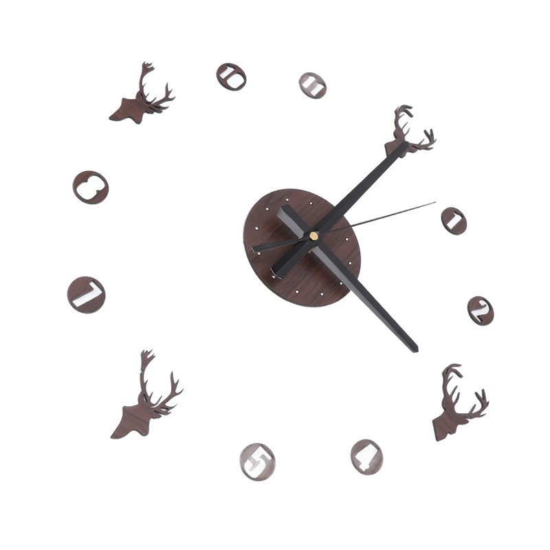 Frameless Wall Clock Deer Head 3D Effect Self Adhesive DIY